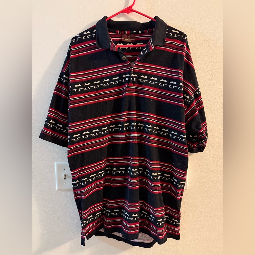 Vintage Wrangler Timber Creek Polo Shirt with Geometric Aztec Patterns XL